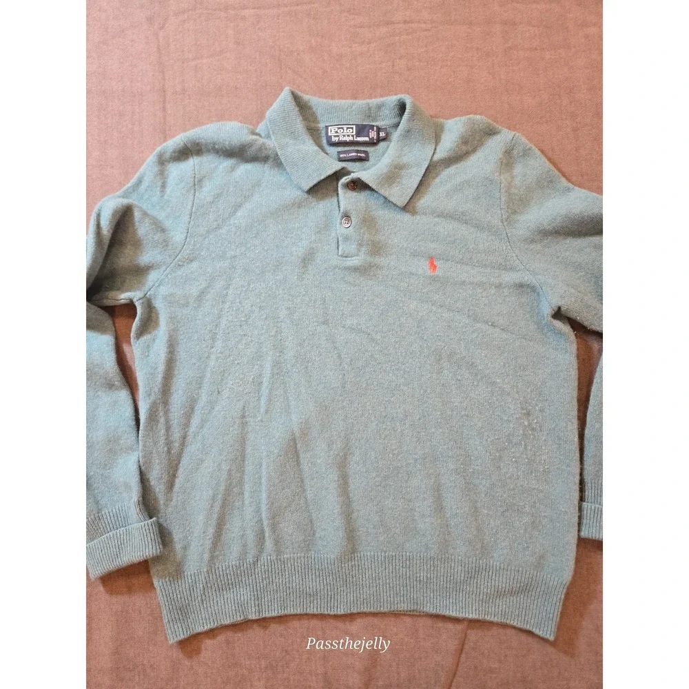 Vtg Polo Ralph Lauren men's XL Shirt 100% LambsWool Long Sleeve Green Melange